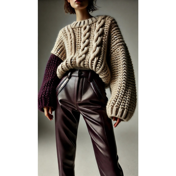 Kay Unger NY Womens Leather Pants Size 14 Burgundy Plum - Picture 2 of 10